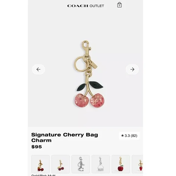 NEW WITH TAGS COACH SIGNATURE CHERRY BAG CHARM PINK - Picture 11 of 11